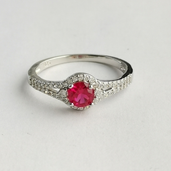 NEW Ruby ring size 8 in Sterling Silver with cz halo - Picture 2 of 8